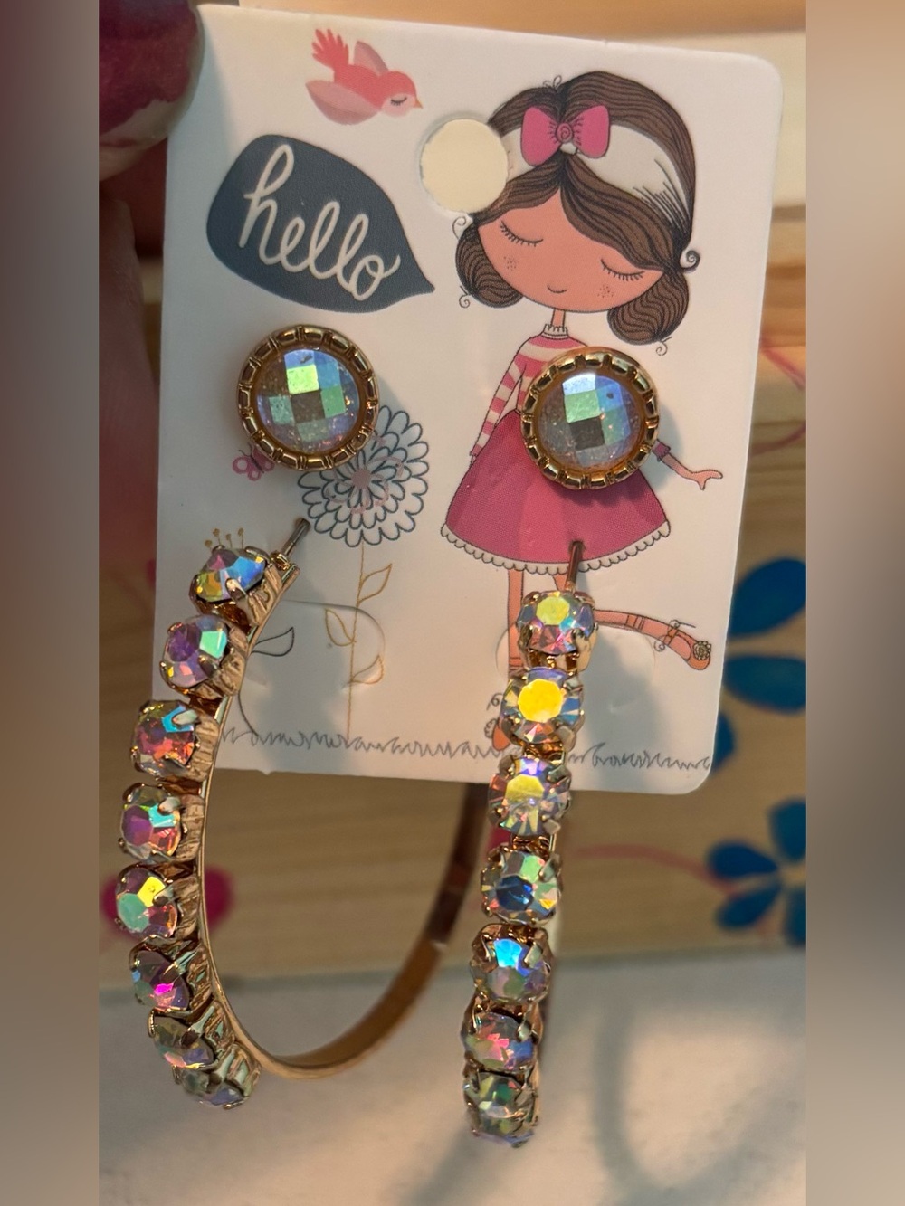 Iridescent Crystal Hoop Earrings with matching studs